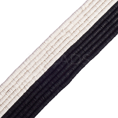 10Strand 2 Colors Black and White Flat Round Handmade Polymer Clay Beads CLAY-CJ0001-36-1