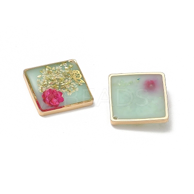 Plating Brass & Transparent Epoxy Resin & Dried Flower Pendants RE-CBAA153-05B-1