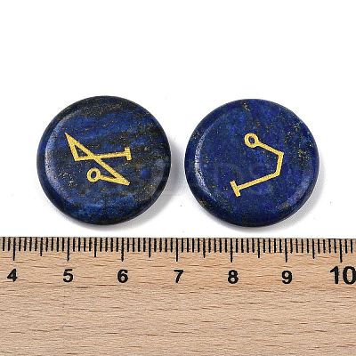 4Pcs 4 Styles Natural Lapis Lazuli Flat Round with Angels Symbol Display Decorations G-R007-01B-1