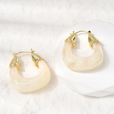 Brass Resin Hoop Earrings EJEW-P333-11D-G01-1