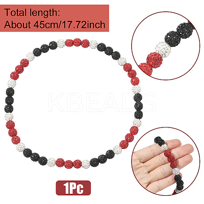 1Pc Polymer Clay Rhinestone Round Beaded Stretch Necklaces NJEW-SP0001-14B-1