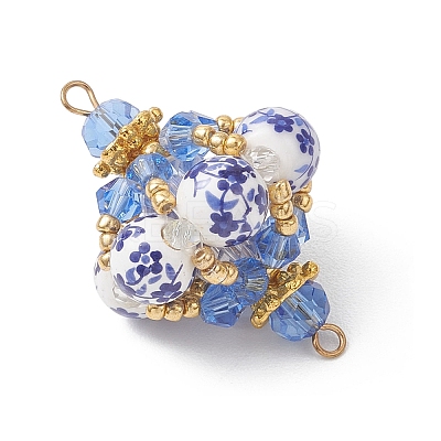 Oriental Blue and White Porcelain Style Lantern Beaded Links Connector Charms PALLOY-MZ01187-1