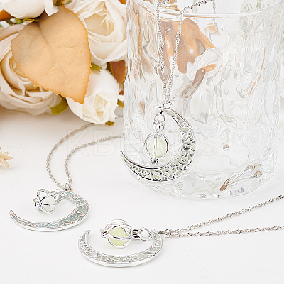 3Pcs 3 Colors Platinum Plated Alloy Crescent Moon Pendant Necklaces Set NJEW-AN0001-31-1