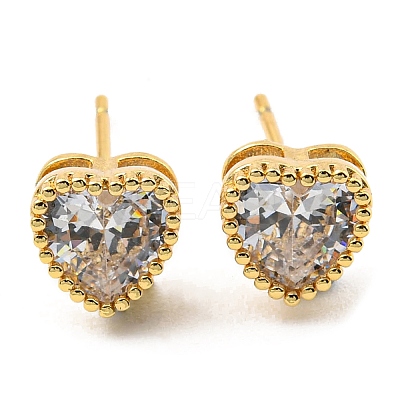 Cubic Zirconia Heart Stud Earrings KK-C026-01G-01-1
