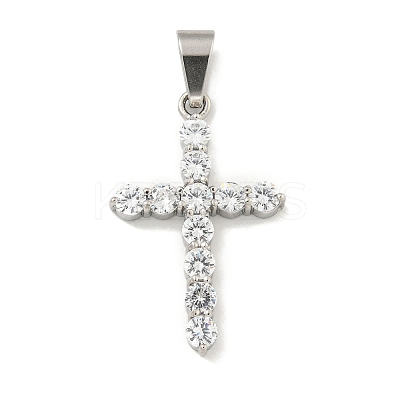 304 Stainless Steel Cubic Zirconia Pendants STAS-C102-01B-P-1