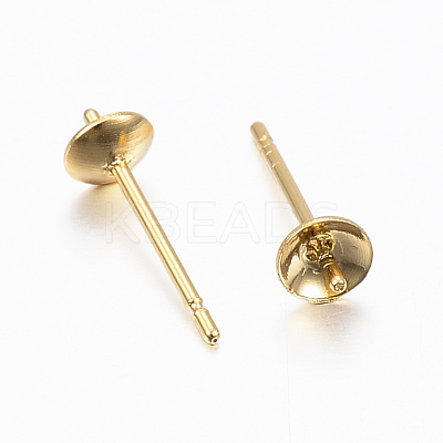 304 Stainless Steel Post Stud Earring Settings For Half Drilled Bead STAS-H558-08G-1