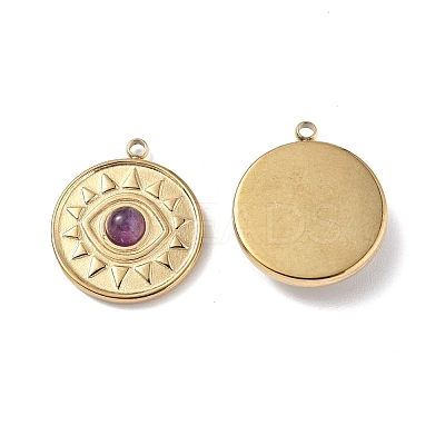PVD Vacuum Plating 201 Stainless Steel Natural Amethyst Pendants STAS-C064-VC821-1