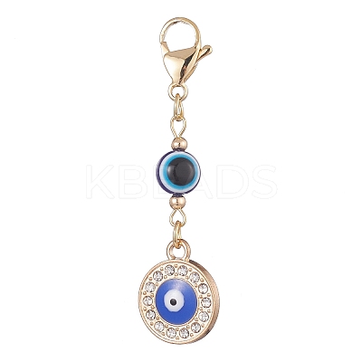 Evil Eye Alloy Enamel with Rhinestone Pendant Decoration HJEW-JM01040-01-1