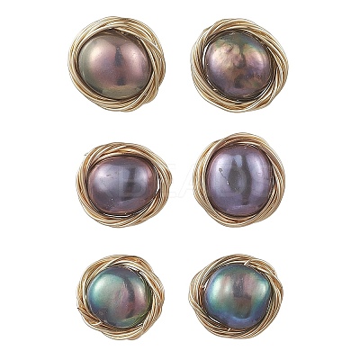 Flat Round Natural Cultured Freshwater Pearl Stud Earrings EJEW-JE06698-1