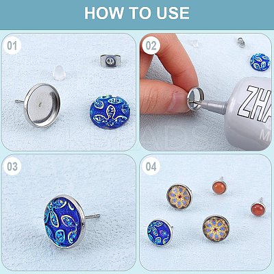 100Pcs Flat Round Stainless Steel Stud Earring Settings STAS-SP0001-61A-P-1