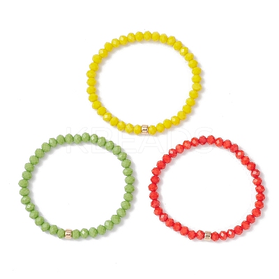 3Pcs Christmas Faceted Imitation Jade & Opaque Glass Rondelle Beaded Stretch Bracelets for Women BJEW-JB12563-06-1