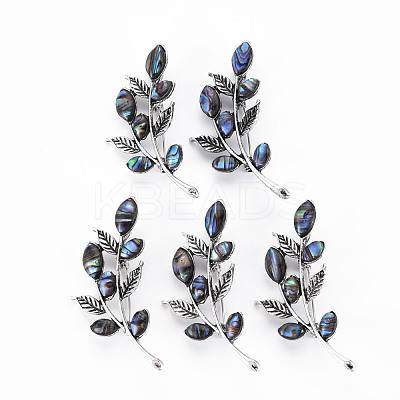 Leaf Shape Natural Abalone Shell/Paua Shell Brooch Pin G-N333-004A-RS-1