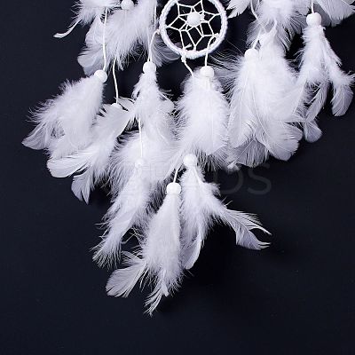 Native Style Five Rings Woven Net/Web with Feather Wall Hanging Decoration HJEW-A002-02-1