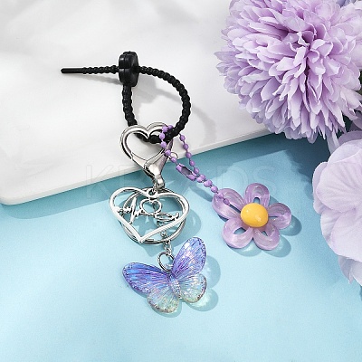 Acrylic Butterfly & Resin Flower Pendant Keychains KEYC-YW00179-03-1