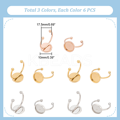 18Pcs 3 Style 304 Stainless Steel Open Cuff Ring Findings STAS-UN0044-28-1