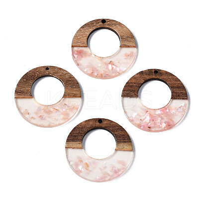 Transparent Resin & Walnut Wood Pendants X-RESI-T035-20-A01-1