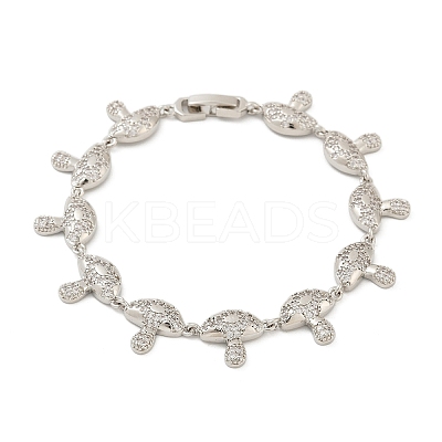Mushroom Brass Micro Pave Clear Cubic Zirconia Link Bracelets for Women BJEW-Z126-04P-1