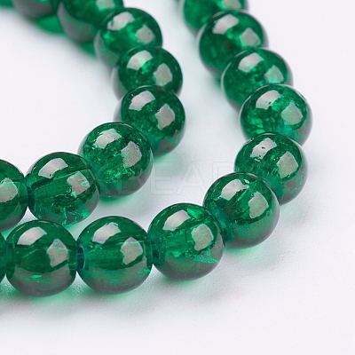 1Strand Dark Green Transparent Crackle Glass Round Beads Strands X-CCG-Q001-6mm-17-1