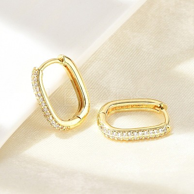 Oval Brass Micro Pave Clear Cubic Zirconia Hoop Earrings EJEW-D311-141G-1