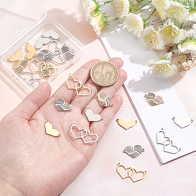 24Pcs 6 Styles 201 Stainless Steel Connector Charms STAS-DC0011-02-1