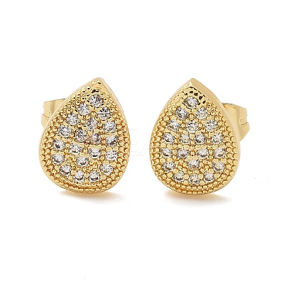 Brass Micro Pave Clear Cubic Zirconia Stud Earrings EJEW-D305-06G-1