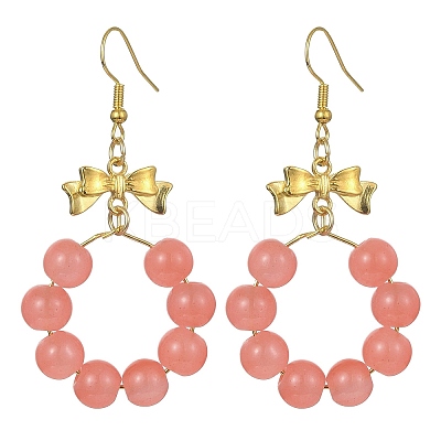 Imitation Jade Glass Beaded Ring Dangle Earrings EJEW-JE05567-02-1