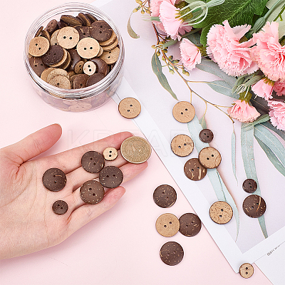 200Pcs 2 Styles Natrual Coconut Buttons BUTT-GF0003-99-1