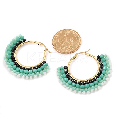 304 Stainless Steel & Bohemian Beaded Fan Hoop Earrings for Women EJEW-R001-01G-03-1