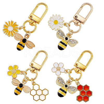 4Pcs Bees Alloy Enamel Pendant Decoration HJEW-SC00168-1