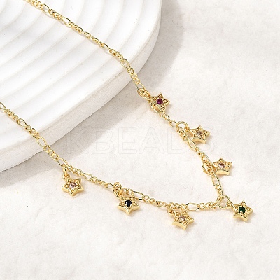 Brass Micro Pave Cubic Zirconia Star Pendant Necklaces NJEW-B157-12G-1
