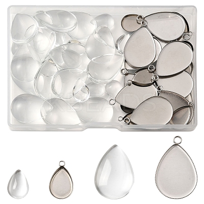 DIY Teardrop 304 Stainless Steel Pendant Making Kits DIY-FS0008-40-1