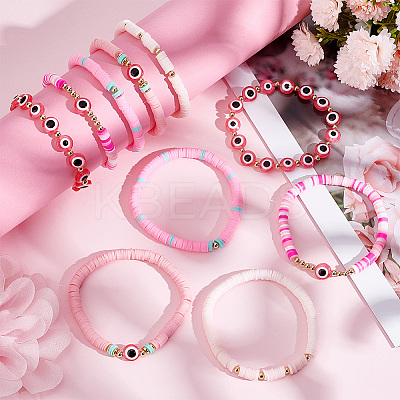 10Pcs 2 Style Polymer Clay Heishi Beaded Stretch Bracelets Set BJEW-PH0001-01-1