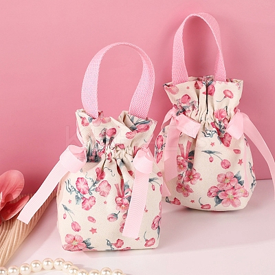 Cloth Flower Print Drawstring Pouches PW-WG35033-03-1