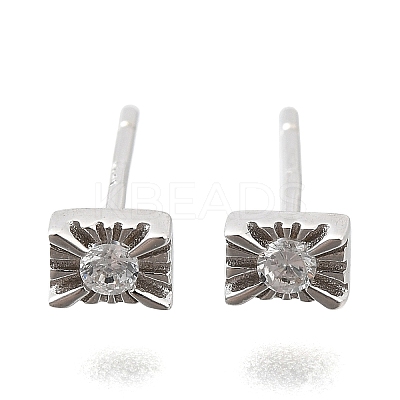 925 Sterling Silver Clear Cubic Zirconia Stud Earrings EJEW-Q030-05P-1
