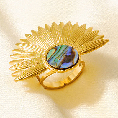 304 Stainless Steel with Natural Shell Cuff Open Rings for Women XG3877-4-1