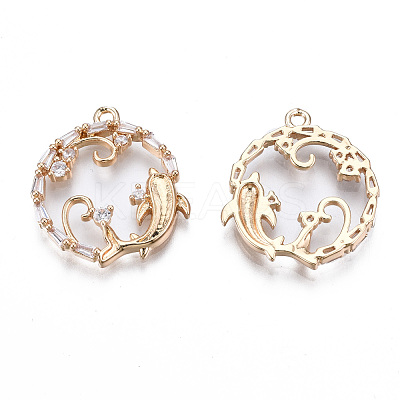Brass Micro Pave Clear Cubic Zirconia Pendants KK-S359-123-RS-1