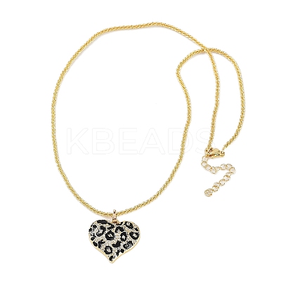 Brass Micro Pave Clear Cubic Zirconia Black Leopard Print Heart Pendant Necklaces for Women NJEW-M079-02G-1