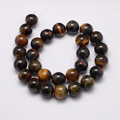 Natural Yellow Blue Tiger Eye(Dyed & Heated) Bead Strands G-P230-07-12mm-1