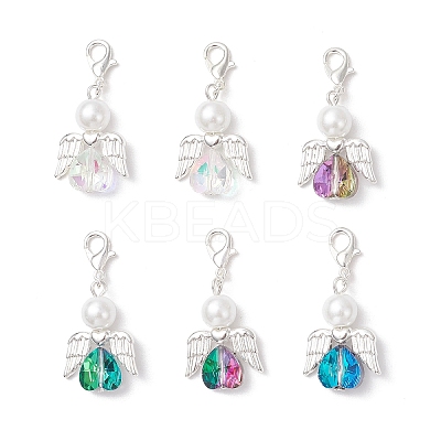 Heart Angel Glass & Glass Pearl Pendant Decorations HJEW-JM03773-03-1