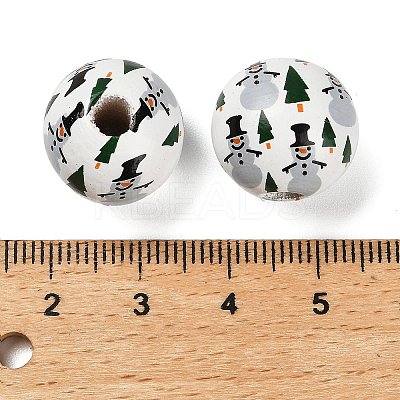 Christmas Printed Schima Wood European Beads WOOD-G024-02B-1
