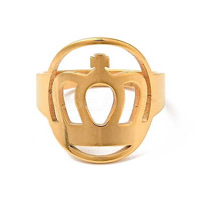 Ion Plating(IP) 201 Stainless Steel Crown Thick Finger Ring for Women RJEW-G266-39G-1