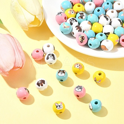 50Pcs 10 Colors Wood European Beads WOOD-FS0001-26-1