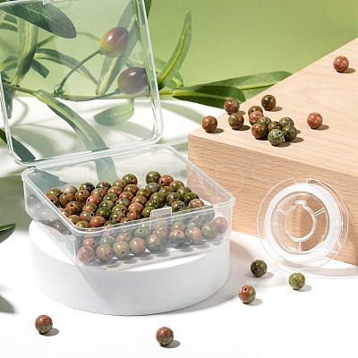 100Pcs 8mm Natural Unakite Round Beads DIY-LS0002-18-1