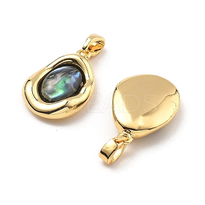 Brass Pave Natural Paua Shell Pendants KK-B129-08G-1