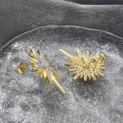 Brass Micro Pave Clear Cubic Zirconia Stud Earrings KK-B124-13PG-1