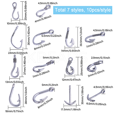 70Pcs 7 Styles Tibetan Style Alloy Hook Clasps FIND-CA0010-15-1