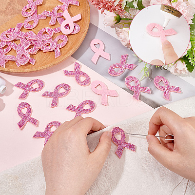 30Pcs Breast Cancer Awareness Ribbon Rhinestone Appliques PATC-FG0001-48-1