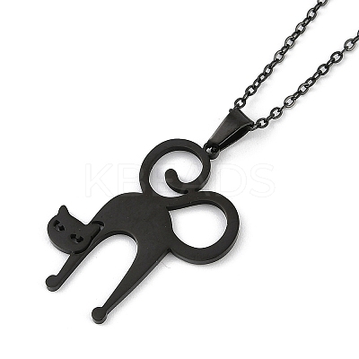 Halloween Series 202 Stainless Steel Cable Chain Cat Shape Pendant Necklaces LS-NJEW-S005-01B-E-1