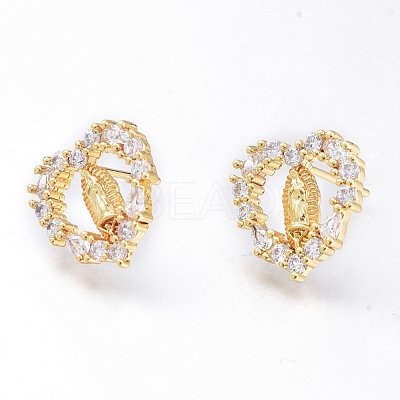 Brass Micro Pave Cubic Zirconia Ear Studs EJEW-G279-02G-02-1