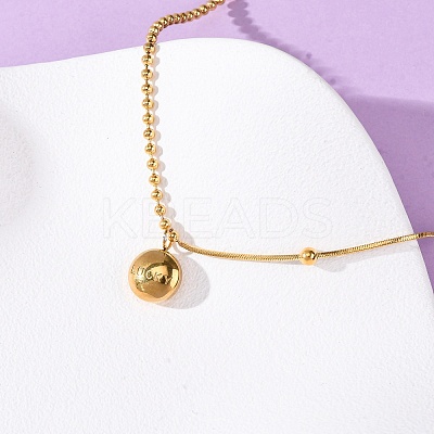 304 Stainless Steel Flat Round with Word Lucky Pendant Ball Chain Necklaces for Women NJEW-K255-45G-1